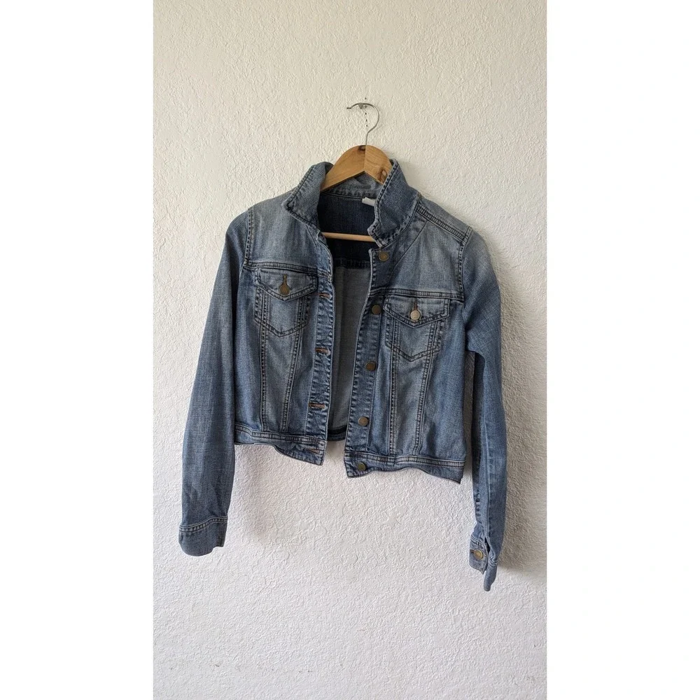 BP Nordstrom Womens Cropped Denim Trucker Jacket Medium‎ Wash Blue Long Sleeve